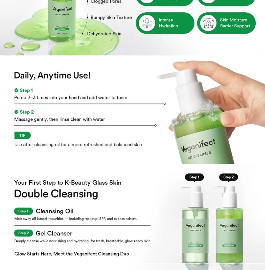 Veganifect - Clean And Glow Green Barley Gel Cleanser 205ml
