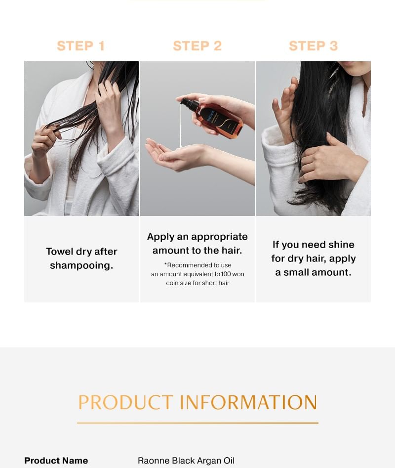 RAONNE - Black Argan Vegan Hair Oil 100ml